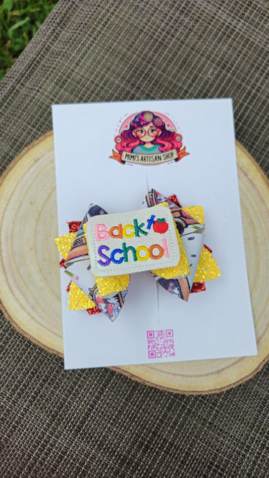 Back to school hairbow , hair ,accessories, girl bows, 4inch yellow, red,