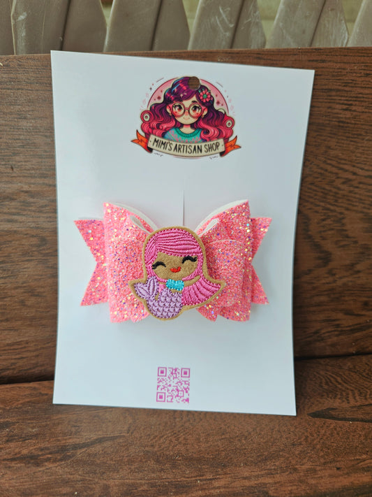 Mermaid pink hairbow MimisArtisanShop