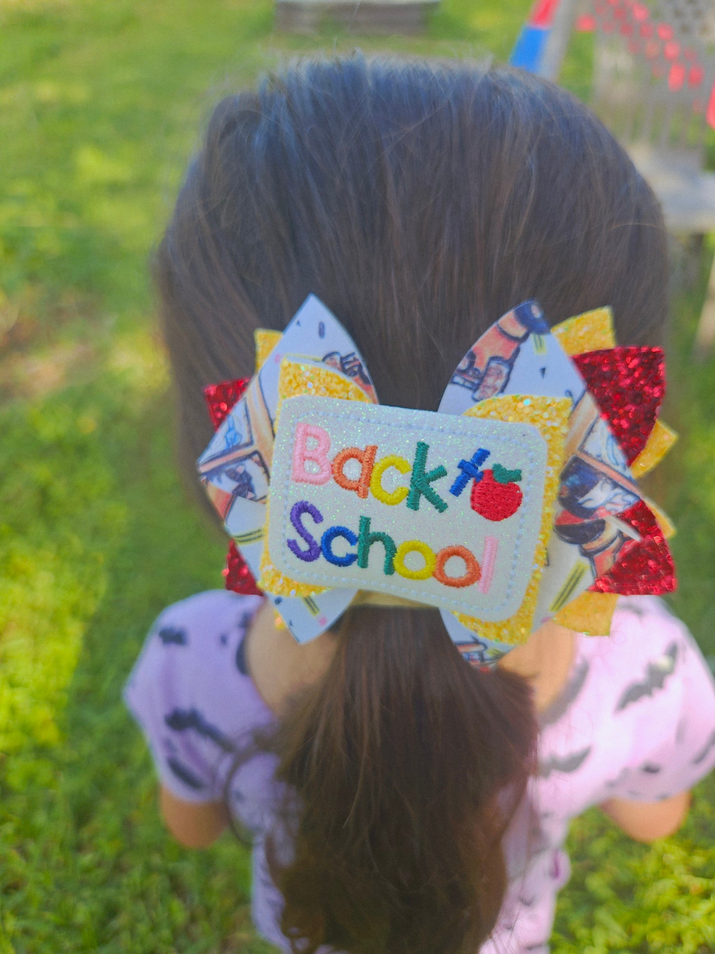 Back to school hairbow , hair ,accessories, girl bows, 4inch yellow, red,