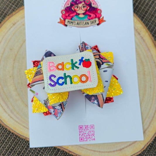 Back to school hairbow , hair ,accessories, girl bows, 4inch yellow, red,