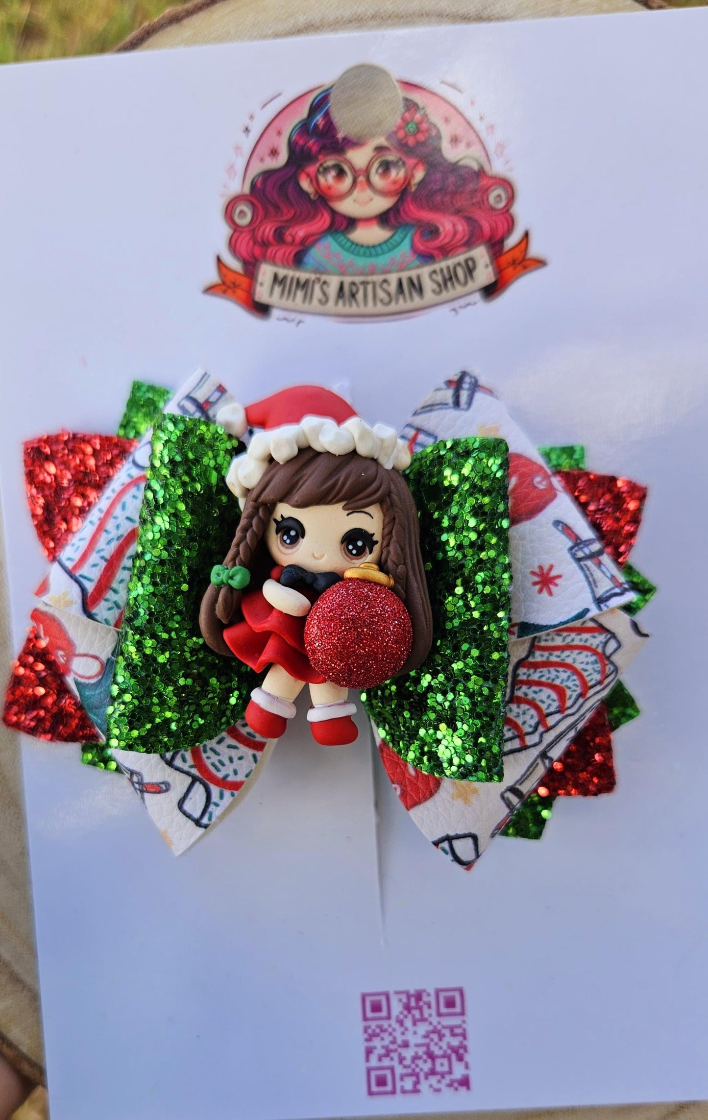 Red Chrismas hairbow , hair accessories, girl bows, 4inch , red, clay doll glitter hairbow