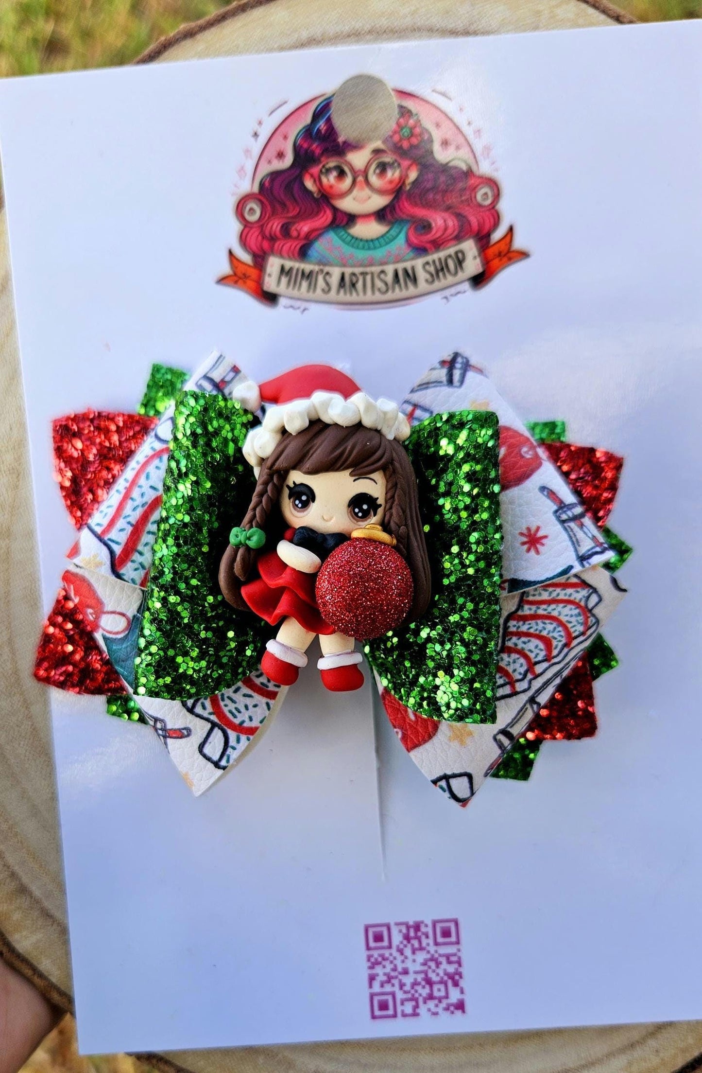 Red Chrismas hairbow , hair accessories, girl bows, 4inch , red, clay doll glitter hairbow