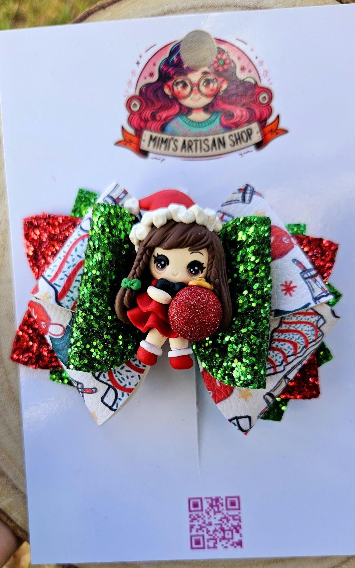 Red Chrismas hairbow , hair accessories, girl bows, 4inch , red, clay doll glitter hairbow