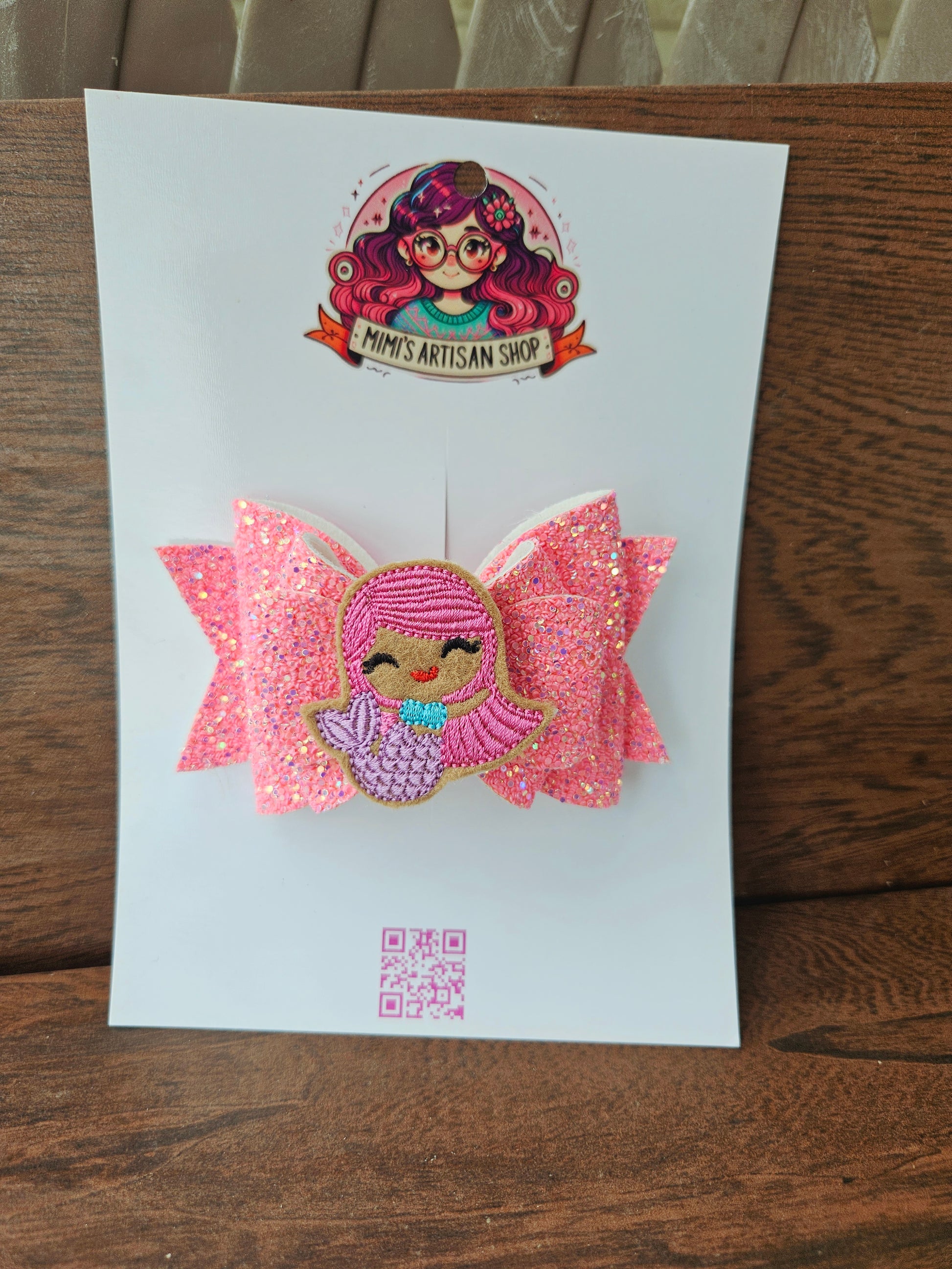 Mermaid pink hairbow MimisArtisanShop