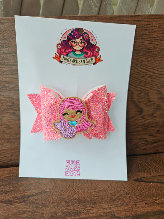 Mermaid pink hairbow MimisArtisanShop