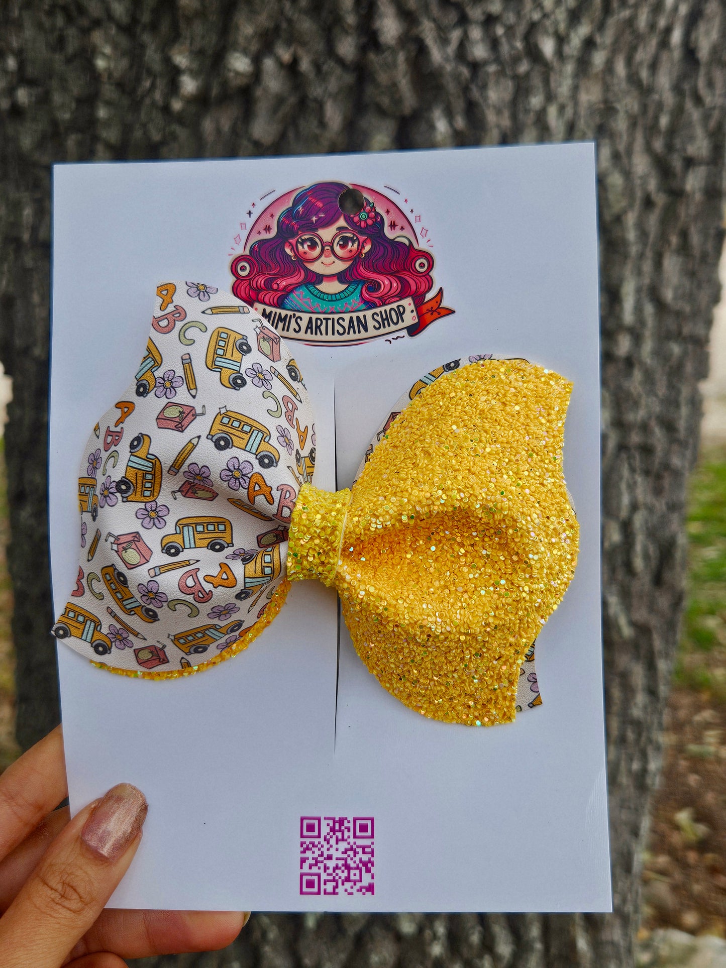 Back to school bus themed hairbow MimisArtisanShop