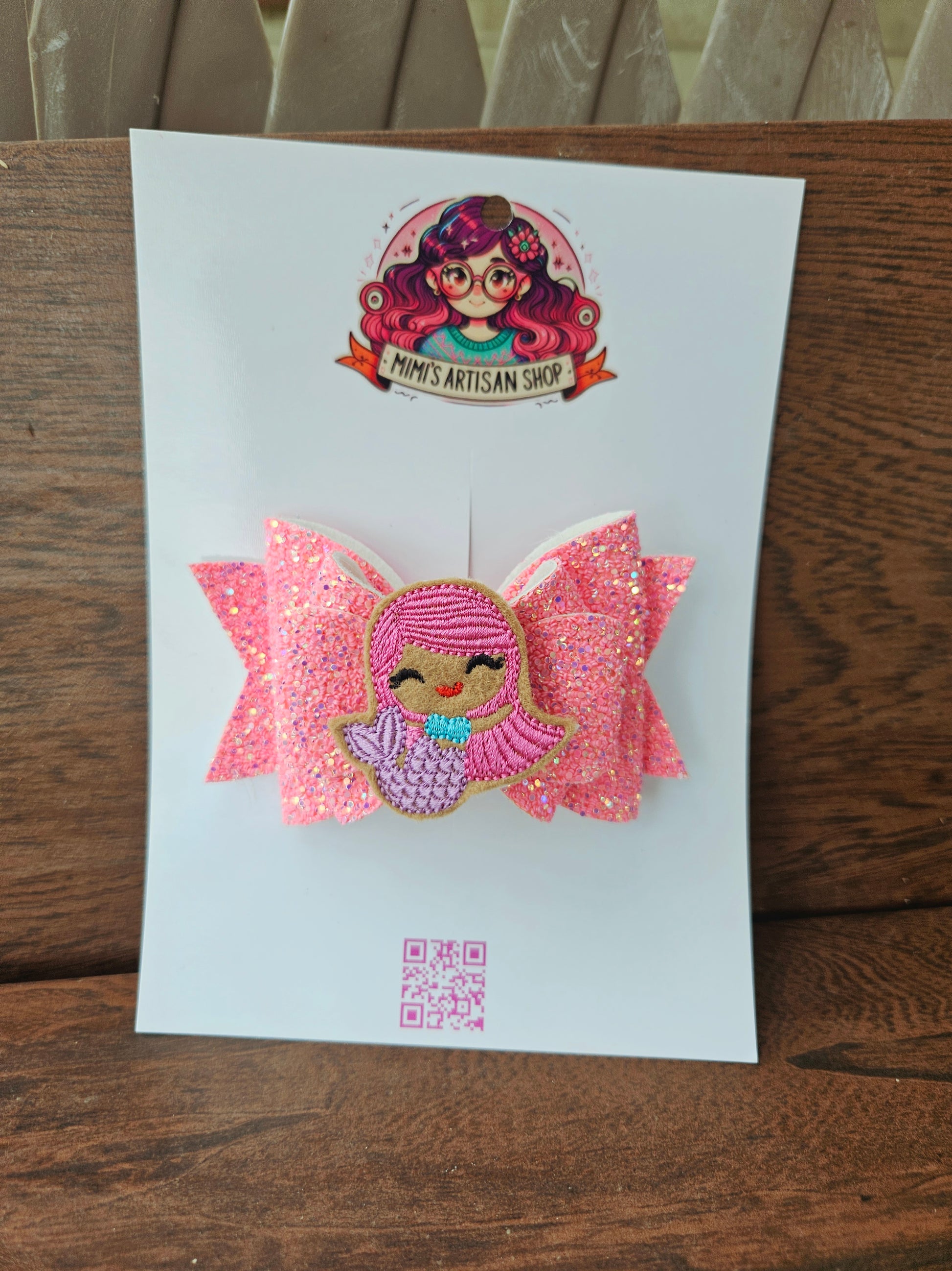 Mermaid pink hairbow MimisArtisanShop