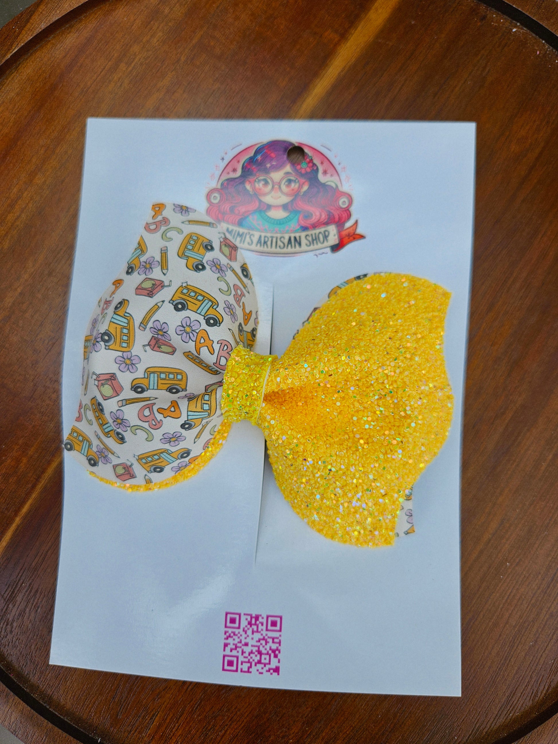 Back to school bus themed hairbow MimisArtisanShop