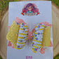 back to school hairbow 5in hairbow with pencil print with  pink and yellow accents