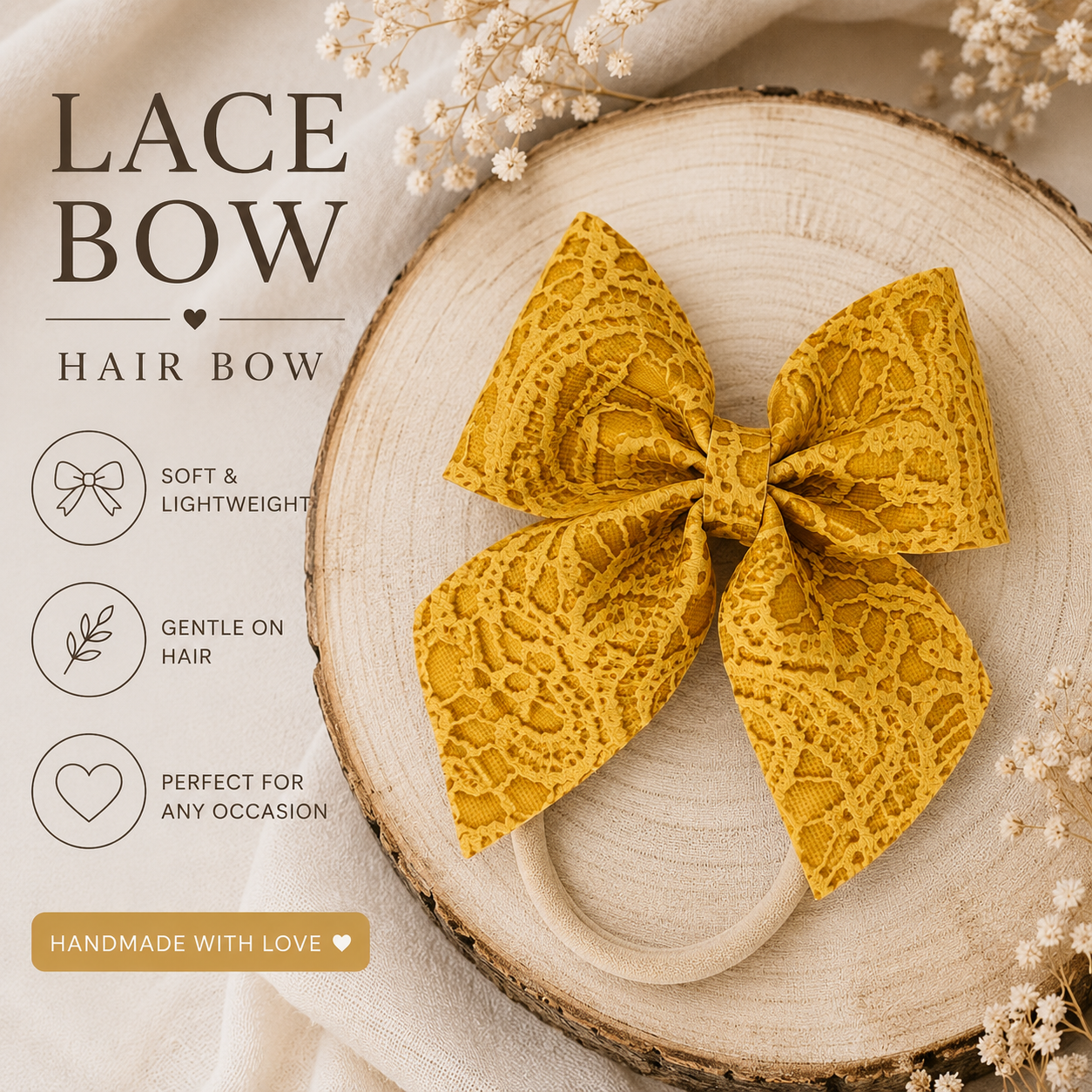 Mustard baby bow MimisArtisanShop